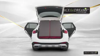 First-class sleeping surface created in the rear of a Mercedes GLC with a fast-unfolding SPACEBED car mattress.